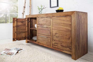 Massives Dressoir PURE 135cm Sheesham steenafwerking, Ophalen of Verzenden, Nieuw
