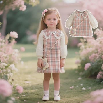 Schattige Baby Meisjes Jurk met Ruitpatroon, Kant en Lange M, Verzenden, Nieuw