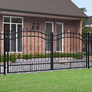 vidaXL Hekpoort KAMPEN met speerpunt zwart 302x125 cm staal, Verzenden, Nieuw