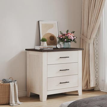 3-Laden Commode Wit Bruin - Compact Nachtkastje en Ladekast, Verzenden, Nieuw