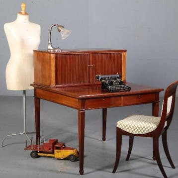 Mahonie werktafel in Louis Seize stijl ca 1890 met 2 grote l, Ophalen of Verzenden