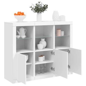 vidaXL Dressoirs met LED-verlichting 3 st bewerkt hout wit, Verzenden, Nieuw, Overige houtsoorten, 100 tot 150 cm