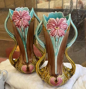 Onnaing - Vaas (2) - Keramiek - Art Nouveau-vazen, Antiek en Kunst, Antiek | Glas en Kristal