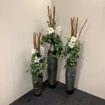 Complete sets van 3 vazen met kunstplant in een stenen vaas, Ophalen of Verzenden