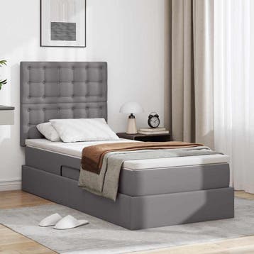 vidaXL Opslag bed met hoofdeinde met opslag Grijs 90 x 190, Verzenden, Nieuw, Grijs, Overige materialen