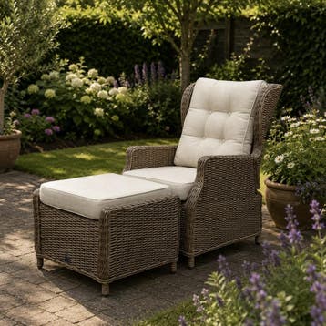 Ibiza lounge balkonset verstelbaar 4 delig bruin wicker |, Ophalen of Verzenden, Nieuw, Wicker