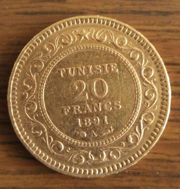 Tunesië (Frans protectoraat). 20 Francs 1891-A, Paris