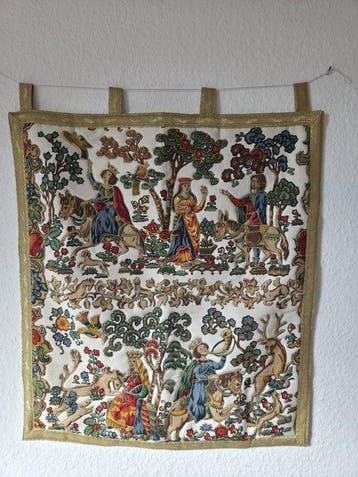 Vintage Mittelalter-Wandbehang Jagdszene & Adel –