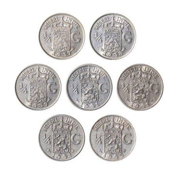 Nederlands-Indië. 1/4 Gulden 1937 t/m 1945 PS KWALITEIT (7