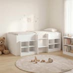vidaXL Loft Bed Frame met Kast met plank 3 pcs Wit Bewerkt, Huis en Inrichting, Slaapkamer | Bedden, Verzenden, Nieuw, Wit, Hout