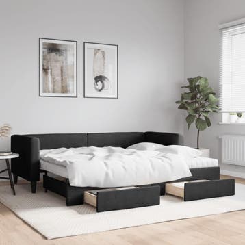vidaXL Slaapbank met onderschuifbed en lades 80x200 cm stof, Huis en Inrichting, Slaapkamer | Bedden, Eenpersoons, Verzenden, Zwart