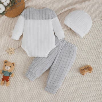 Baby Jongen Set: Longsleeve Bodysuit, Broekje & Muts - Kleur, Verzenden, Nieuw