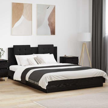 vidaXL Bedframe met Hoofdeinde Zwart Eiken 140 x 200 cm, Huis en Inrichting, Verzenden, Zwart, Hout, Nieuw