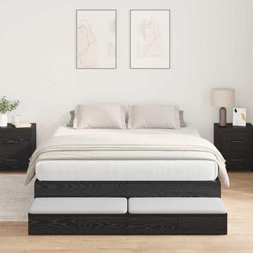 vidaXL Opbergbedframe met lade Zwart Eiken 140 cm Bewerkt, Verzenden, Nieuw, Zwart, Hout