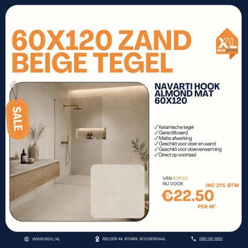 60x120  ZAND BEIGE - VOORRAAD = ACTIE TEGEL = GERECTIFICEERD, 60 cm of meer, Nieuw, Ophalen of Verzenden, 10 m² of meer
