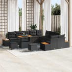 vidaXL Tuinbankenset 13 pcs Zwart Poly Riet en Poedercoated, Verzenden, Nieuw, Rotan, 3 zitplaatsen