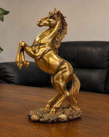 sculptuur, Elegant Contemporary Golden Rearing Horse