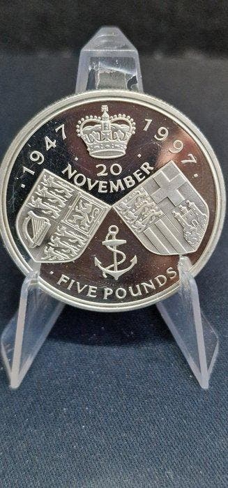 Verenigd Koninkrijk. 5 Pounds 1997 50° anniversario di, Postzegels en Munten