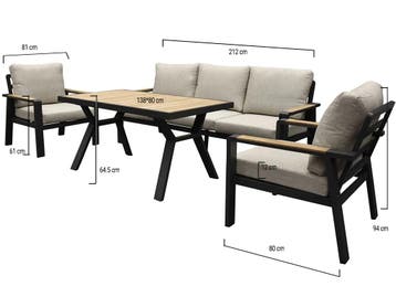 Lola stoel bank dining loungeset 4 delig antraciet aluminium, Ophalen of Verzenden, Nieuw, Aluminium