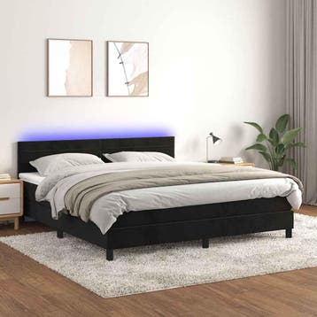 vidaXL Boxspring met matras en LED fluweel zwart 180x200 cm, Eenpersoons, Verzenden, Zwart, Nieuw