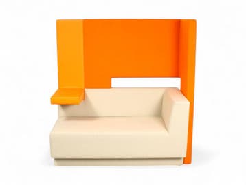 Vrijstaand treinbankje, vrijstaand, oranje-beige, Overige plaatsen, Ophalen of Verzenden, Gebruikt, Tafel