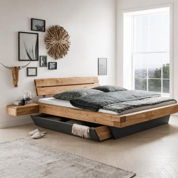 Van Schaik Glenor Massief Eiken Balkenbed met Bedlades - 180, Nieuw