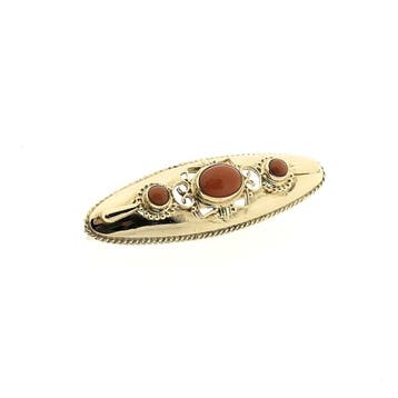Antiek gouden broche met bloedkoraal, Gebruikt, Overige kleuren, Ophalen of Verzenden, Met edelsteen