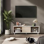 Modern TV-meubel 140 cm – Wit/Beige met Schuifdeuren en Glas, Verzenden, Nieuw