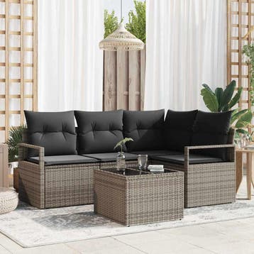vidaXL Bankstel 5 st Lichtgrijs poly rattan, Verzenden, Nieuw, 5 zitplaatsen