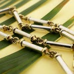 Bicolor gouden staafjes collier (Ketting), Ophalen of Verzenden, Gebruikt, Overige kleuren, Goud