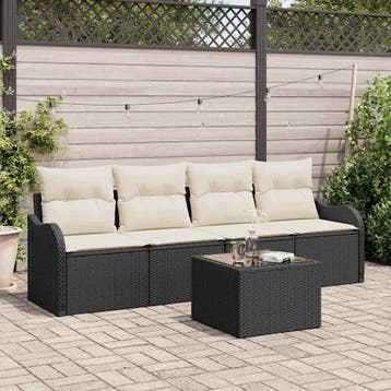 vidaXL Tuin Sofa Set Zwart poly rattan, Verzenden, Nieuw, Rotan, 5 zitplaatsen