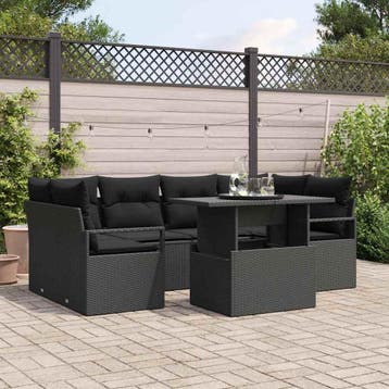 vidaXL Tuin Sofa Set 7 st Zwart Poly riet, Verzenden, Nieuw, Rotan, 7 zitplaatsen
