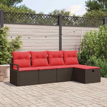 vidaXL Tuin Sofa Set 5 st Bruin poly rattan, Verzenden, Nieuw, Rotan, 5 zitplaatsen