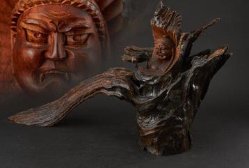 Fudo Myoo (Acala) Sculpture from a Single Block of Natural