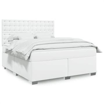 vidaXL Boxspring met matras kunstleer wit 180x200 cm, Overige materialen, Eenpersoons, Verzenden, Wit