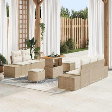 vidaXL Tuinbankenset 8 st Beige poly rattan, Verzenden, Nieuw, Rotan, 8 zitplaatsen