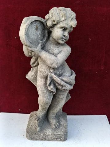Beeld, Putto che suona il Tamburino - 47 cm - Gegoten steen