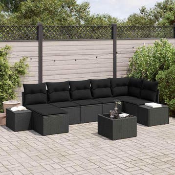 vidaXL Tuin Sofa Set 7 st Zwart poly rattan, Verzenden, Nieuw, 7 zitplaatsen