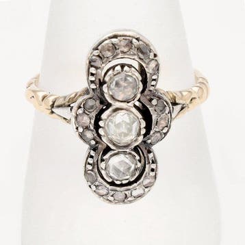 Ring - 14 karaat Geel goud, Zilver - diamant roos geslepen., Nieuw