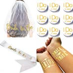 Bride to Be set met sjerp en buttons 14-delig voor 9,95!, Verzenden, Nieuw, Feestartikel, Geboorte of Huwelijk