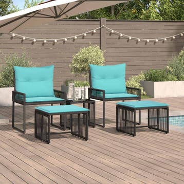 vidaXL Buitenmeubelset 11 st Zwart en Turquoise poly rattan, Verzenden, Nieuw, Rotan, Meer dan 8 zitplaatsen