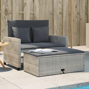 vidaXL Tuinbank 2-zits met kussens poly rattan lichtgrijs, Verzenden, Nieuw