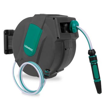Automatische slanghaspel – Incl. 15m tuinslang, spuitstuk en, Verzenden, Nieuw, Tuinslang