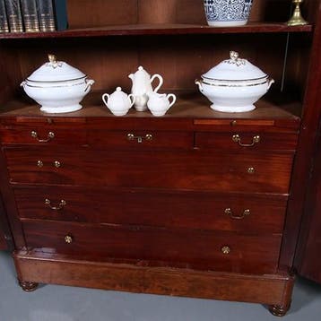 Vroeg Biedermeier notariskast in bloemmahonie met prachtig i, Antiek en Kunst, Ophalen of Verzenden