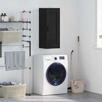 vidaXL Wandkast Zwart Eiken 34,5 x 34 x 90 cm Bewerkt hout, Minder dan 50 cm, Verzenden, Nieuw, Minder dan 100 cm