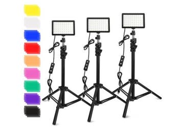 Veiling - 3× 70LED videolicht met vestelbaar statief en kle, Nieuw