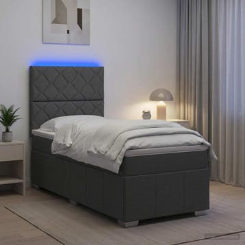 vidaXL LED Boxspring Bed met Matras Donkergrijs 100 x 200 cm, Verzenden, Nieuw, Eenpersoons, Stof