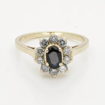 Ring - 14 karaat Geel goud Saffier - Diamant, Nieuw