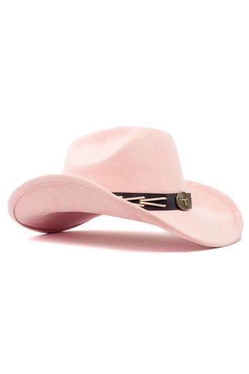 KIMU® Cowboyhoed Pastel Roze Gevlochten Band Verstelbaar t/m, Ophalen of Verzenden, Nieuw, Overige maten, Carnaval