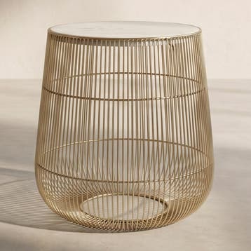 *WOONWINKEL* Kare Design Beam White Tafeltje Goud Met Wit Ma, Huis en Inrichting, Tafels | Bijzettafels, Verzenden, Nieuw